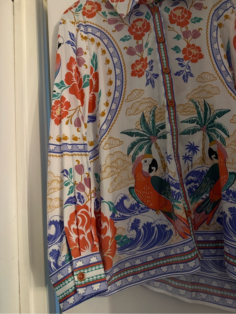 Women's Tropical Print Button-Up Blouse - Multicolor - Picture 2 of 6